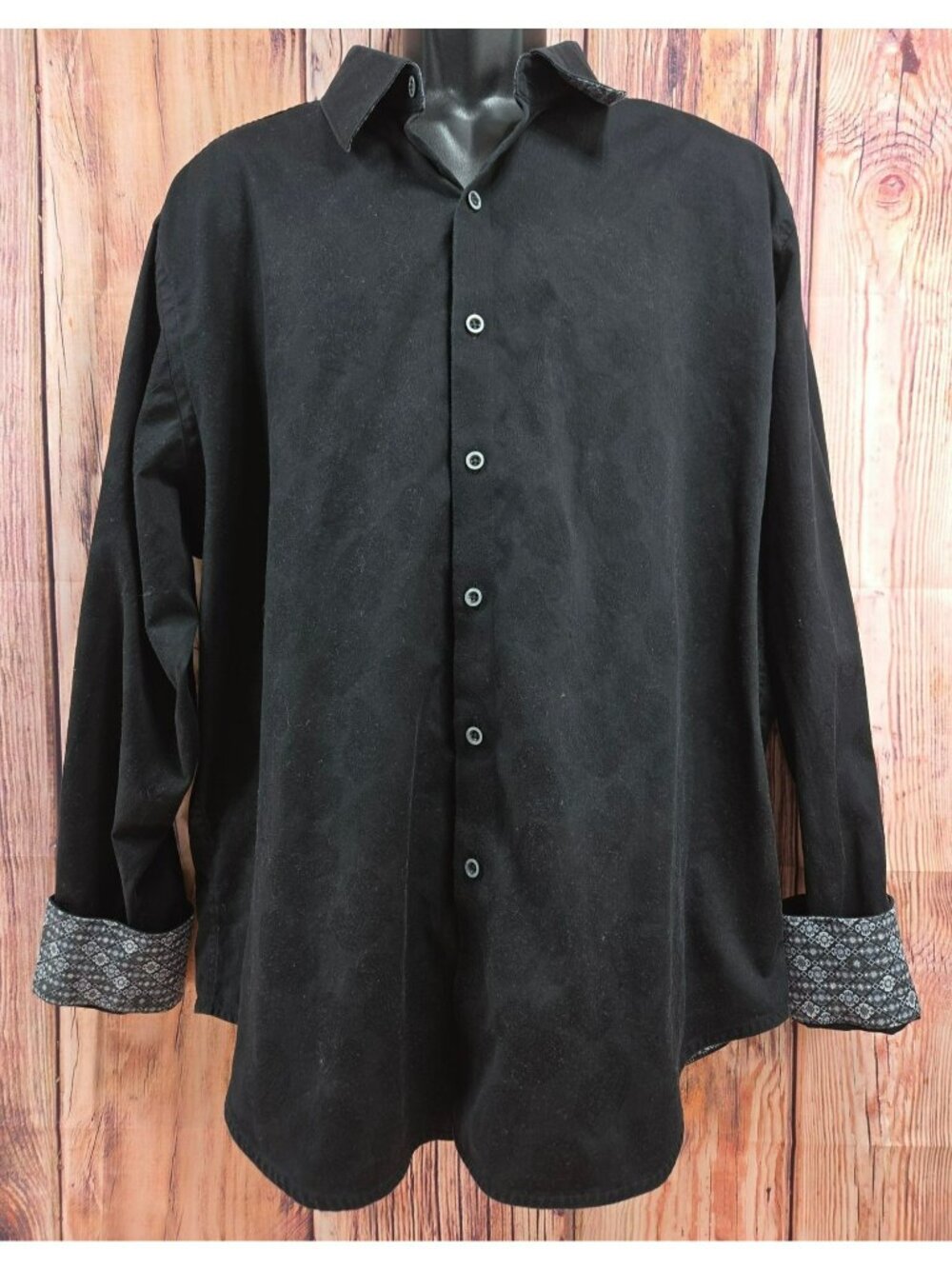 Robert Graham Mens Classic Fit Black Shirt 3XL - Contrast Cuffs-Paisley Pattern